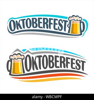 Vektor logo für Oktoberfest, Bierkrug mit Schaum bis zum Rand gefüllt für traditionelle Vintage oktoberfest Banner in den Farben der deutschen Flagge. Stock Vektor