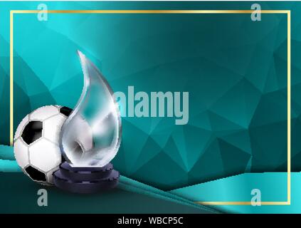 Fußball-Zertifikat Diplom mit Glas Trophäe Vektor. Fußball. Sport Award Vorlage. Leistung Design. Ehre Hintergrund. A4 quer. Abbildung: Stock Vektor