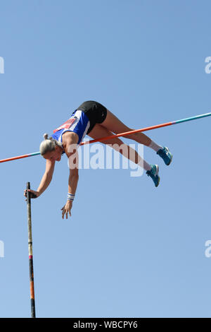 Birmingham, Großbritannien. 25 August, 2019. Holly. BRADSHAW von Blackburn in Aktion während der Frauen Stabhochsprung an der Muller britischen Leichtathletik WM Alexander Stadium, Birmingham, England Stockfoto