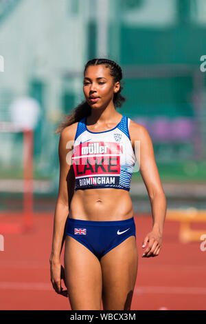 Birmingham, Großbritannien. 25 August, 2019. Morgan See von WSE HOUNSLOW während der Frauen Hochsprung an der Muller britischen Leichtathletik WM Alexander Stadium, Birmingham, England Stockfoto