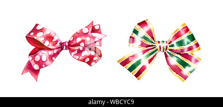 Aquarell vorhanden Bogen gesetzt. Hand gemalte Bänder isoliert Abbildung. Realistische Malerei für die Winterferien, Weihnachten, Neujahr, Geburtstag. Stockfoto