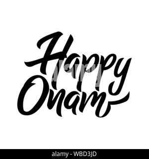 Happy Onam Festival schwarz Handschrift Schriftzug isoliert Stock Vektor