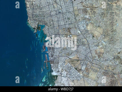 Farbe Satellitenbild von Jeddah, Saudi Arabien. Bild am 17. Mai 2018 Von Sentinel-2 Satelliten gesammelt. Stockfoto