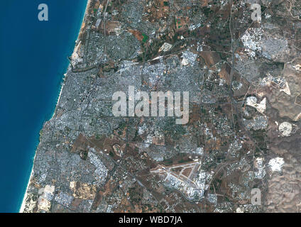 Farbe Satellitenbild von Tel Aviv, Israel. Bild gesammelt am 18. Oktober 2017 Von Sentinel-2 Satelliten. Stockfoto