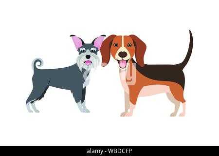 Nett und adorable Hunde auf weißem Hintergrund Stock Vektor