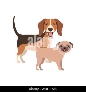 Nett und adorable Hunde auf weißem Hintergrund Stock Vektor