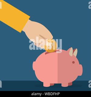 Hand drücken Münze piggy finance Icons Stock Vektor
