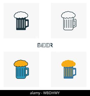 Bier Icon Set. Vier Elemente in verschiedenen Stilrichtungen von Bar und Restaurant icons Collection. Kreative Bier Icons, Outline, farbige und flach Stock Vektor