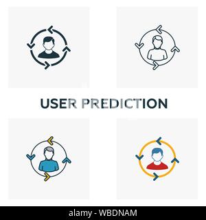 Benutzer Vorhersage Icon Set. Vier Elemente in verschiedenen Stilrichtungen von großen Daten icons Collection. Kreative benutzer Vorhersage Icons, Outline, farbige und Stock Vektor