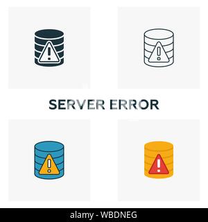 Server Error Icon Set. Vier Elemente in verschiedenen Stilrichtungen von großen Daten icons Collection. Kreative server Fehler Icons, Outline, farbige und flach Stock Vektor