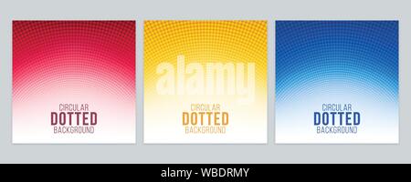 Gradient Hintergründe mit kreisförmigen gepunkteten Muster. Bunte abstrakt Hintergrund gesetzt. Stock Vektor