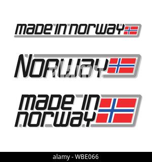 Vector Abbildung: Logo für 'made in Norwegen", bestehend aus drei isolierten Norwegischen nationalen Flaggen und Text Norwegen auf weißem Hintergrund. Stock Vektor