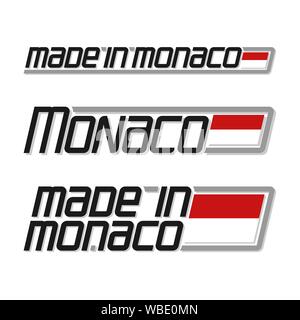 Vector Abbildung: Logo für 'made in Monaco", bestehend aus drei isolierten flags Zeichnungen mit Monegassischen Staat Flagge und Text Monaco auf Stock Vektor