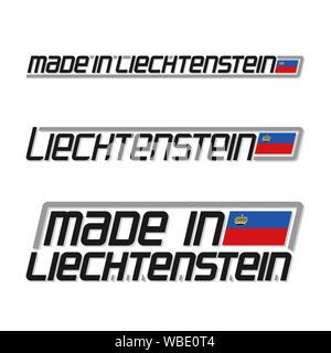 Vector Abbildung: Logo für "Made in Liechtenstein", bestehend aus drei isolierten flags Zeichnungen mit Flag Staat Fürstentum Liechten Stock Vektor