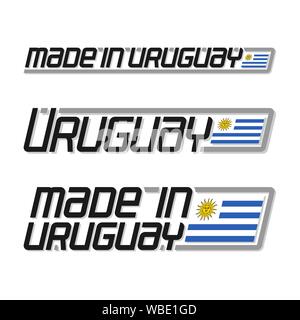 Vector Abbildung: Logo "Made in Uruguay", der Uruguayischen nationale Flaggen und Uruguay Text auf weißem Hintergrund. Stock Vektor