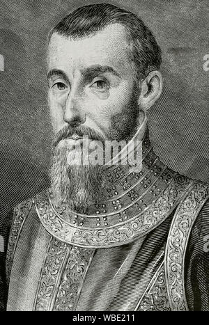 Pedro de la Gasca oder Pedro de Lagasca (1485-1567). Spanischer Bischof, Diplomat und Vizekönig von Peru (1547-1550). Kaiser Karl V beauftragte ihn nach Peru, die zur Wiederherstellung des Friedens nach der Rebellion von Gonzalo Pizarro, ihn ernannt Präsident des Publikums von Lima. Gravur. La Ilustracion Española y Americana, 22. August 1876. Stockfoto