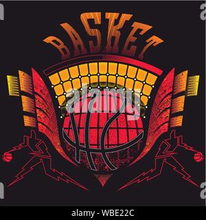Basketball Ball Grafik vektor Illustration, dunklen Hintergrund. Stock Vektor