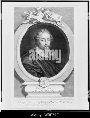 Francis Beaumont, englischer Dramatiker, Kopf und Schultern im Porträt, das Tragen von spitzen Kragen und Mantel, Blick leicht nach rechts, in ornamentalen Oval] / Geo. Vertue sculp Abstract / Medium: 1 Print: Gravur. Stockfoto