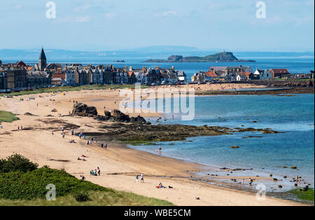 Ein Blick auf Milsey Bay Beach, North Berwick, East Lothian, Schottland. Stockfoto