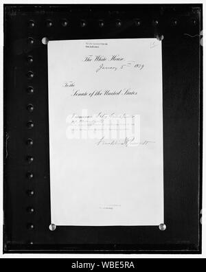 Frankfurter Nominierung. Washington, D.C., Jan. 6. Eine fotografische Kopie der Nominierung Felix Frankfurter an den Obersten Gerichtshof der USA als unterzeichnet und der Senat gesendet von Präsident Roosevelt, 1/6/39 Abstract / Medium: 1 Negativ: Glas; 4 x 5 in. oder kleiner Stockfoto