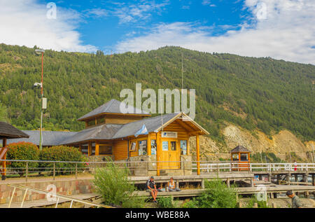 Stadtbild Blick von San Martin de los Andes, Patagonien, Argentinien. Stockfoto