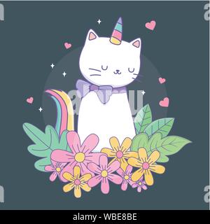 Cute caticorn mit Blumendekor Vector Illustration Design Stock Vektor