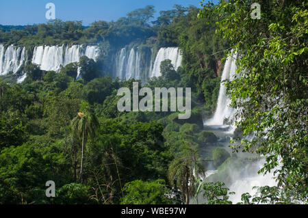 Luftaufnahme von Iguazu Wasserfälle aus dem Hubschrauber, einer der sieben Naturwunder der Welt, Brasilien Stockfoto