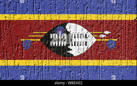 Flagge Swasiland schließen bis auf ein gerissenes Wand gemalt Stockfoto