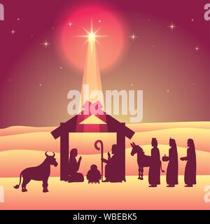 Feier frohe Weihnachten Krippe flache Bauweise Stock Vektor
