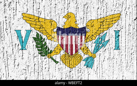 Flagge Virgin Islands der Vereinigten Staaten schließen bis auf ein gerissenes Wand gemalt Stockfoto