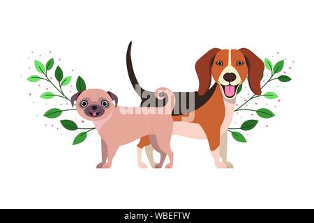 Nett und adorable Hunde auf weißem Hintergrund Stock Vektor