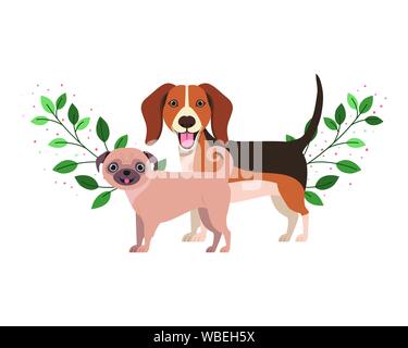 Nett und adorable Hunde auf weißem Hintergrund Stock Vektor