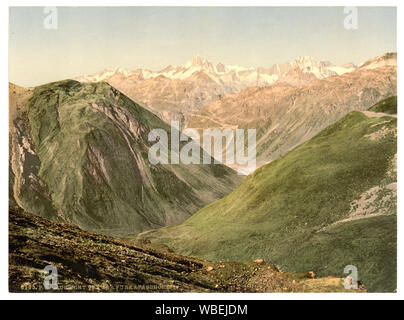 Furka Pass, Blick vom Gipfel, Berner Oberland, Schweiz; Stockfoto