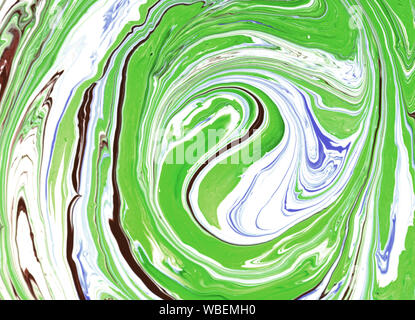 Flüssige Marmorierung grüne Farbe mix Textur. Grunge Acrylfarben Flecke. Fluid kunst Bild Stockfoto