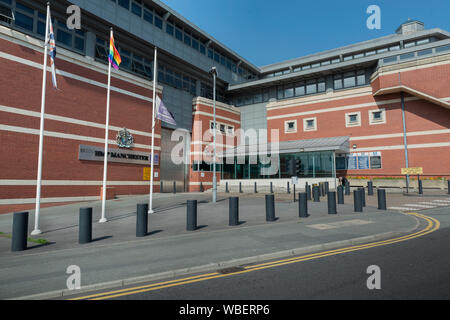 Den vorderen Eingang zu HMP Manchester (ehemals Strangeways) Hochsicherheitsgefängnis in Manchester, UK. Stockfoto