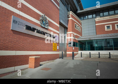 Den vorderen Eingang zu HMP Manchester (ehemals Strangeways) Hochsicherheitsgefängnis in Manchester, UK. Stockfoto