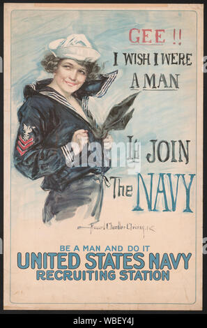 Gee!! Ich wünsche, daß ich ein Mann wäre, würde ich an die Marine ein Mann sein und es tun - United States Navy recruiting Station//Howard Chandler Christy 1917. Abstract / Medium: 1 drucken (Poster): Lithographie, Farbe; Blatt 105 x 68 cm. Stockfoto