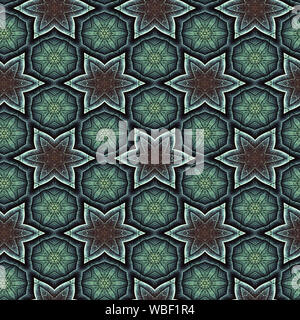 Interessanten Formen und Farben schaffen ein symmetrisches Design Pattern, die nahtlos zur Verwendung als Textil- oder Gewebe oder ein Wallpaper Hintergrund gefliest werden kann Stockfoto