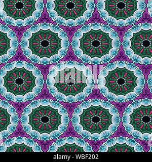 Interessanten Formen und Farben schaffen ein symmetrisches Design Pattern, die nahtlos zur Verwendung als Textil- oder Gewebe oder ein Wallpaper Hintergrund gefliest werden kann Stockfoto