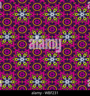 Interessanten Formen und Farben schaffen ein symmetrisches Design Pattern, die nahtlos zur Verwendung als Textil- oder Gewebe oder ein Wallpaper Hintergrund gefliest werden kann Stockfoto