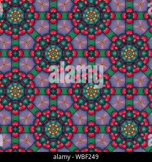 Interessanten Formen und Farben schaffen ein symmetrisches Design Pattern, die nahtlos zur Verwendung als Textil- oder Gewebe oder ein Wallpaper Hintergrund gefliest werden kann Stockfoto