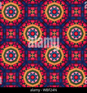 Interessanten Formen und Farben schaffen ein symmetrisches Design Pattern, die nahtlos zur Verwendung als Textil- oder Gewebe oder ein Wallpaper Hintergrund gefliest werden kann Stockfoto
