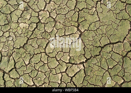 Dürre, dem Boden Risse kein heißes Wasser Mangel an Feuchtigkeit Ansicht von oben Stockfoto