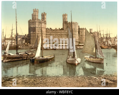 Allgemeine Ansicht, Carnarvon Castle (d. h. Caernarfon), Wales; Stockfoto