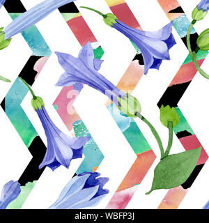 Blau Engelstrompeten floral botanischen Blumen. Aquarell Hintergrund Abbildung. Nahtlose Muster. Stockfoto