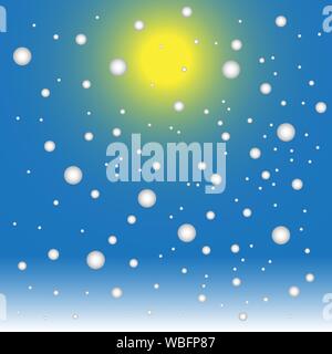 Vector Illustration von fallendem Schnee auf blauer Himmel im Winter mit Sonnenschein Stock Vektor