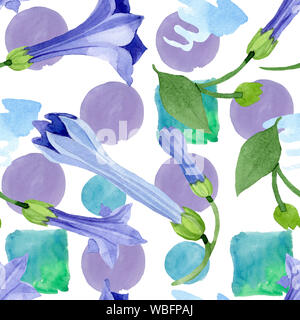 Blau Engelstrompeten floral botanischen Blumen. Aquarell Hintergrund Abbildung. Nahtlose Muster. Stockfoto