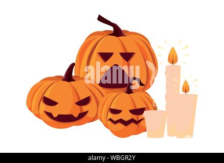Kürbisse und Kerzen happy halloween Vector Illustration Stock Vektor