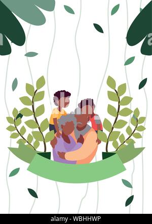 Opa und Oma umarmen mit ihren Grandchildrens - glückliche Großeltern-Tag Vector Illustration Stock Vektor