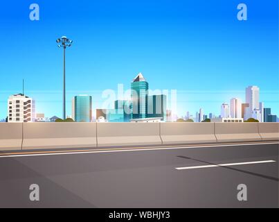 Autobahn Asphaltstraße mit chipper Skyline der Stadt moderne Wolkenkratzer das Stadtbild Hintergrund waagrechten Banner Stock Vektor